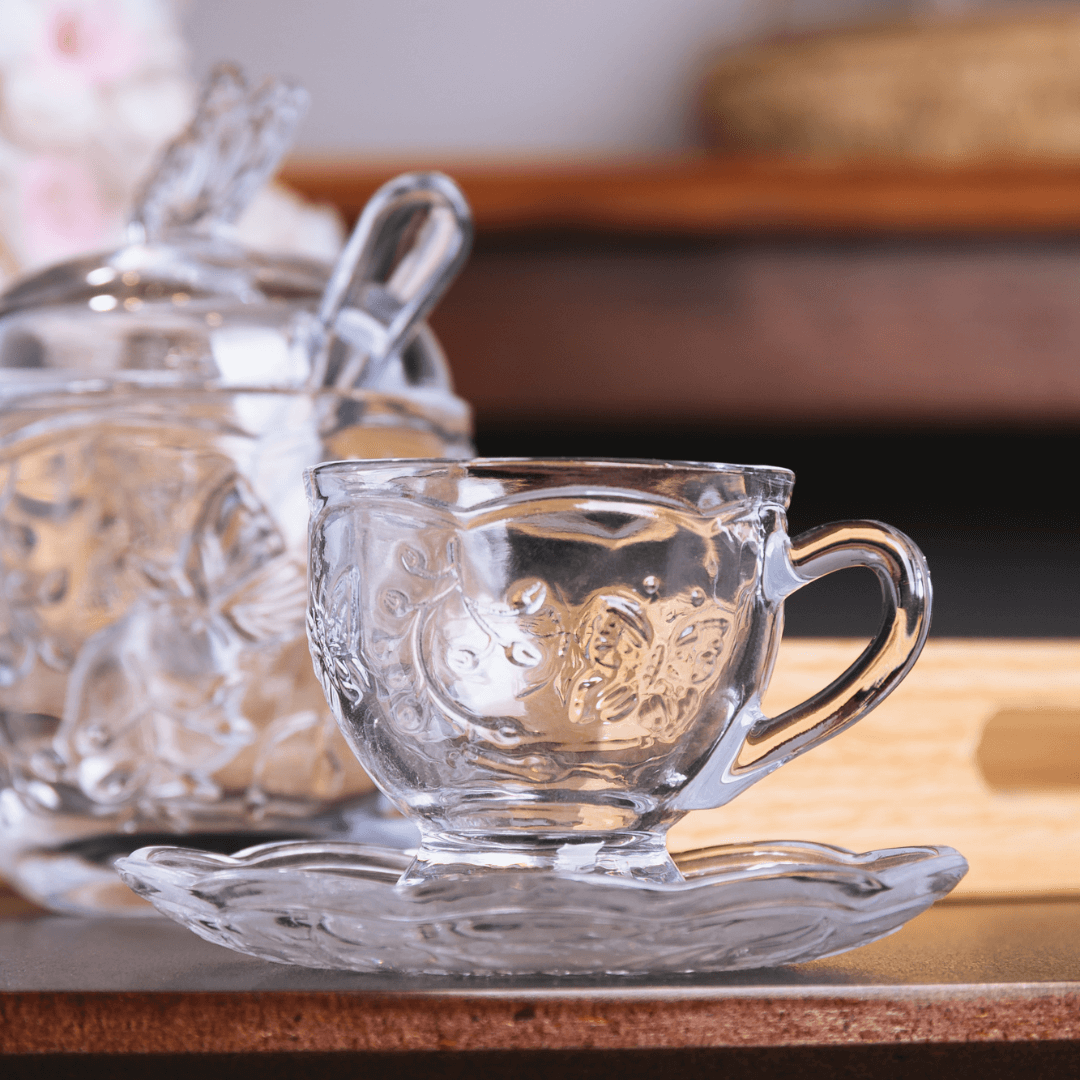 Xicara de Café com Pires Cristal New Butterfly 80ml - Ela Decora