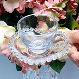 Xícara de Café com Pires de Cristal de Chumbo Borda Coração 80ml - Ela Decora