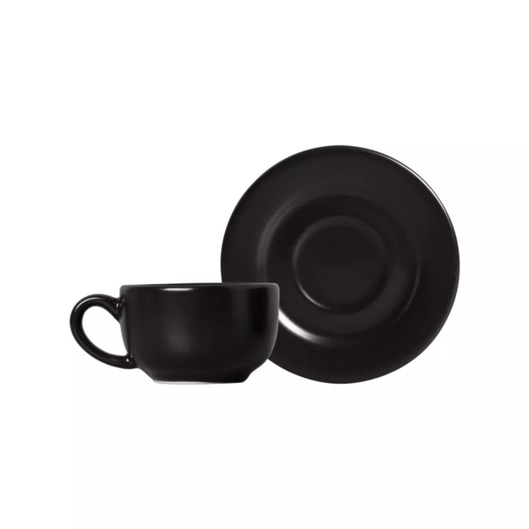 Xícara de Café com Pires Preto Acetinado 80ml - Ela Decora