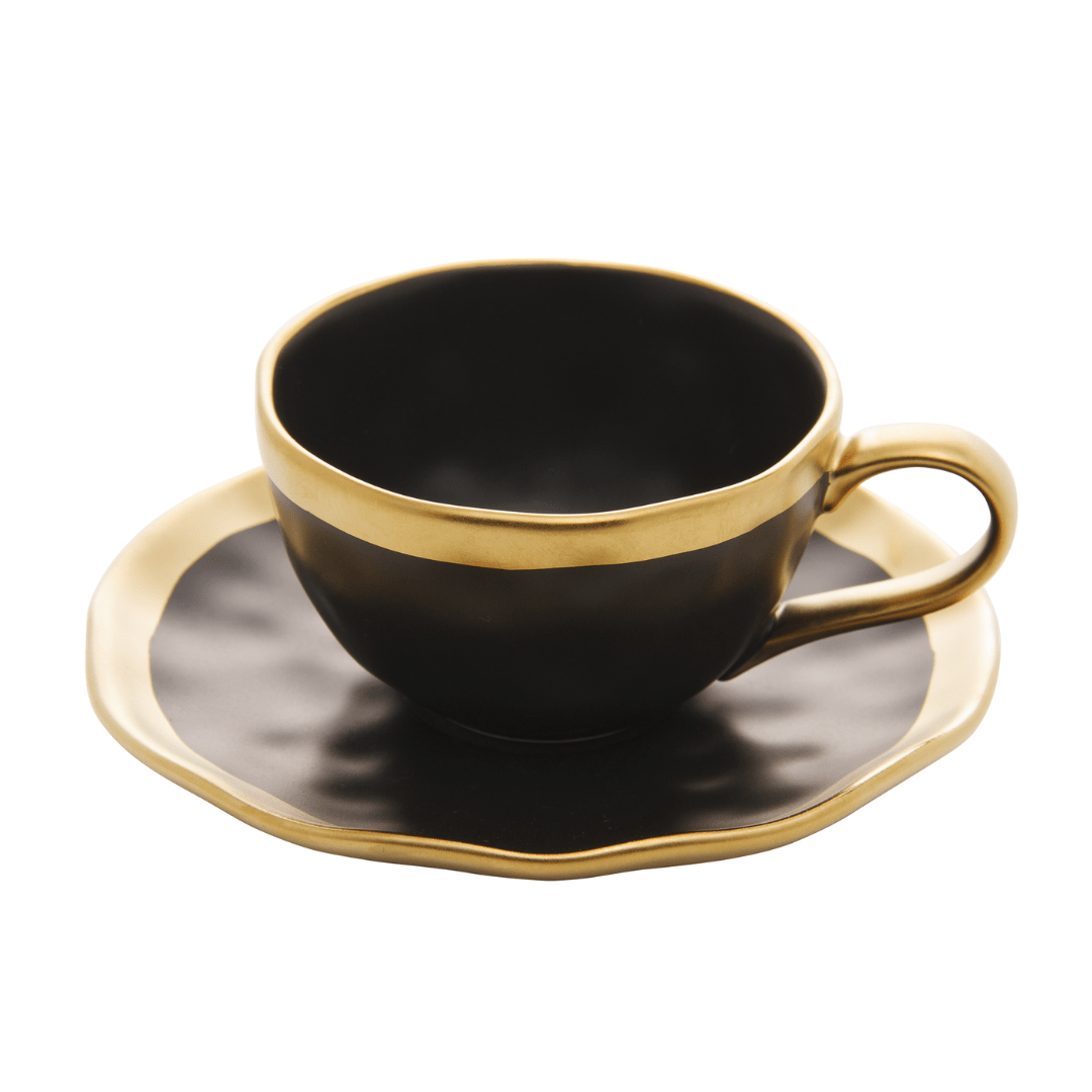 Xícara de Café Dubai Preto e Dourado 90ml - Ela Decora