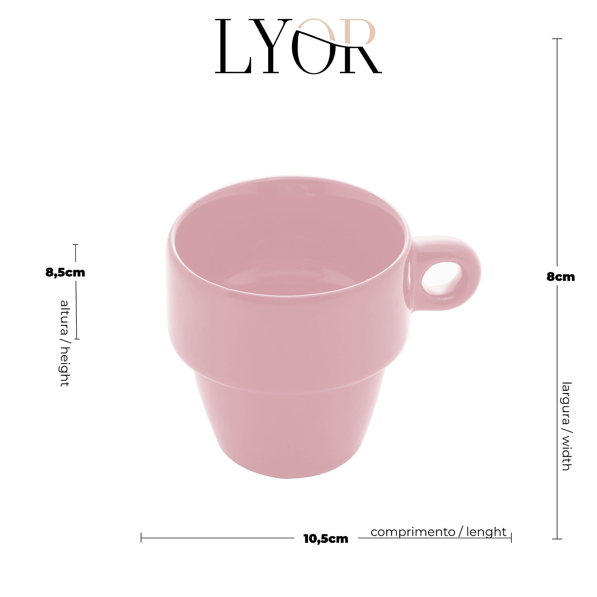 Xícara de Chá Cerâmica Empilhável Rosa 210ml - Ela Decora