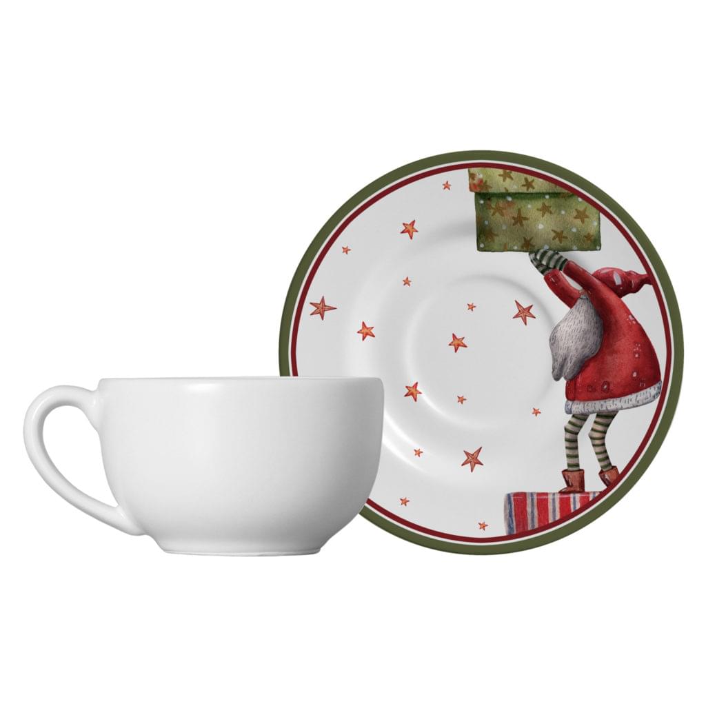 Xícara de Chá com Pires Natal Father Christmas Acetinado 200ml - Ela Decora