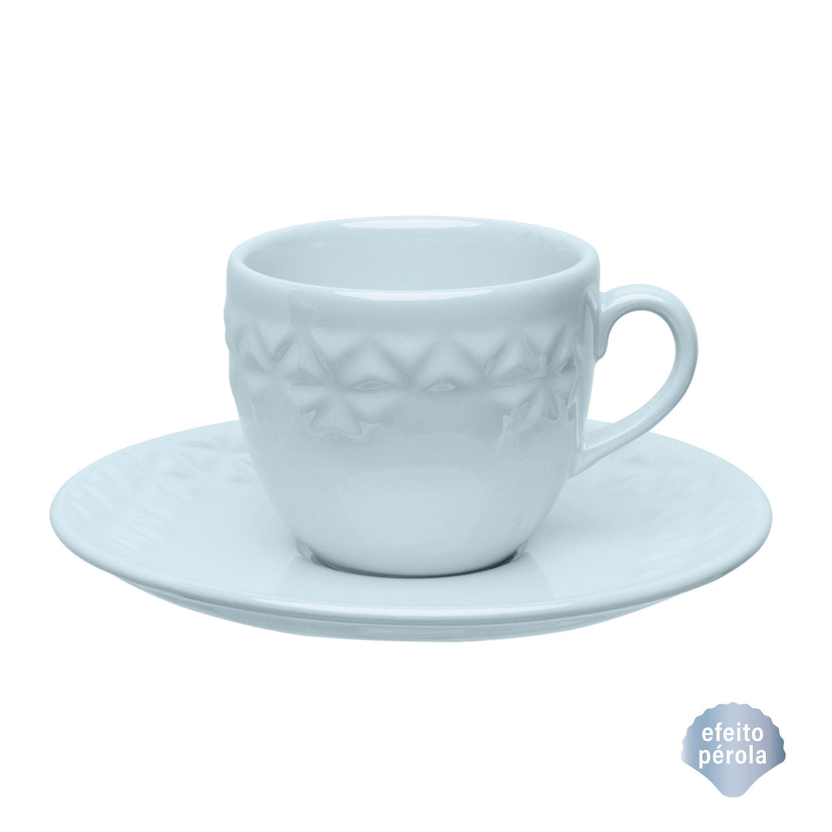 Xícara De Chá Com Pires Porcelana Mia Cristal Azul - 200 Ml - Ela Decora