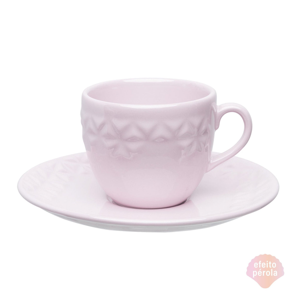 Xícara de Chá com Pires Porcelana Mia Quartzo Rosa - 200 ml - Ela Decora