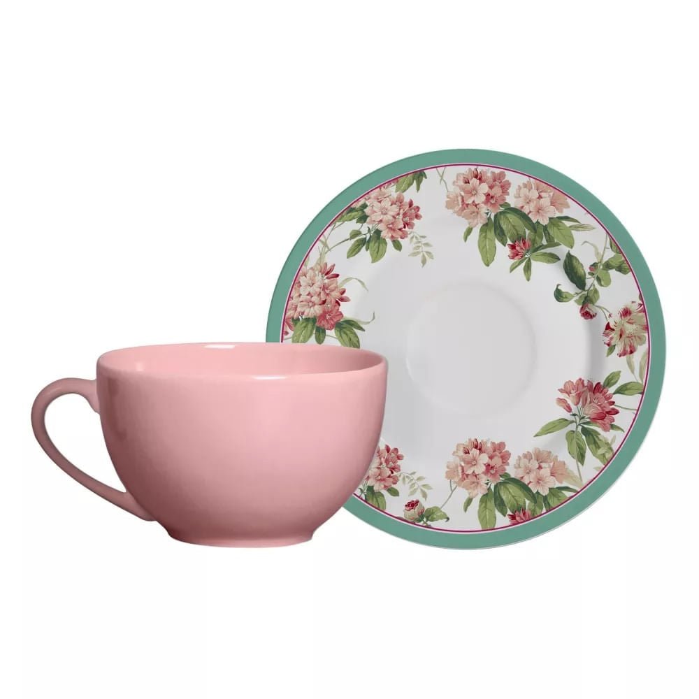 Xícara de Chá com Pires Sweet Vintage Rosa 200ml - Ela Decora