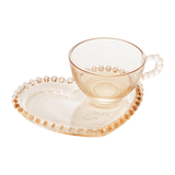 Xícara de Chá Cristal com Prato de Coração Pearl Âmbar - 180 ml - Ela Decora