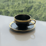 Xícara de Chá em Porcelana Dubai Preto e Dourado 200ml - Ela Decora