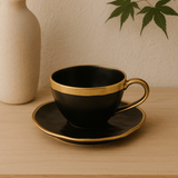 Xícara de Chá em Porcelana Dubai Preto e Dourado 200ml - Ela Decora