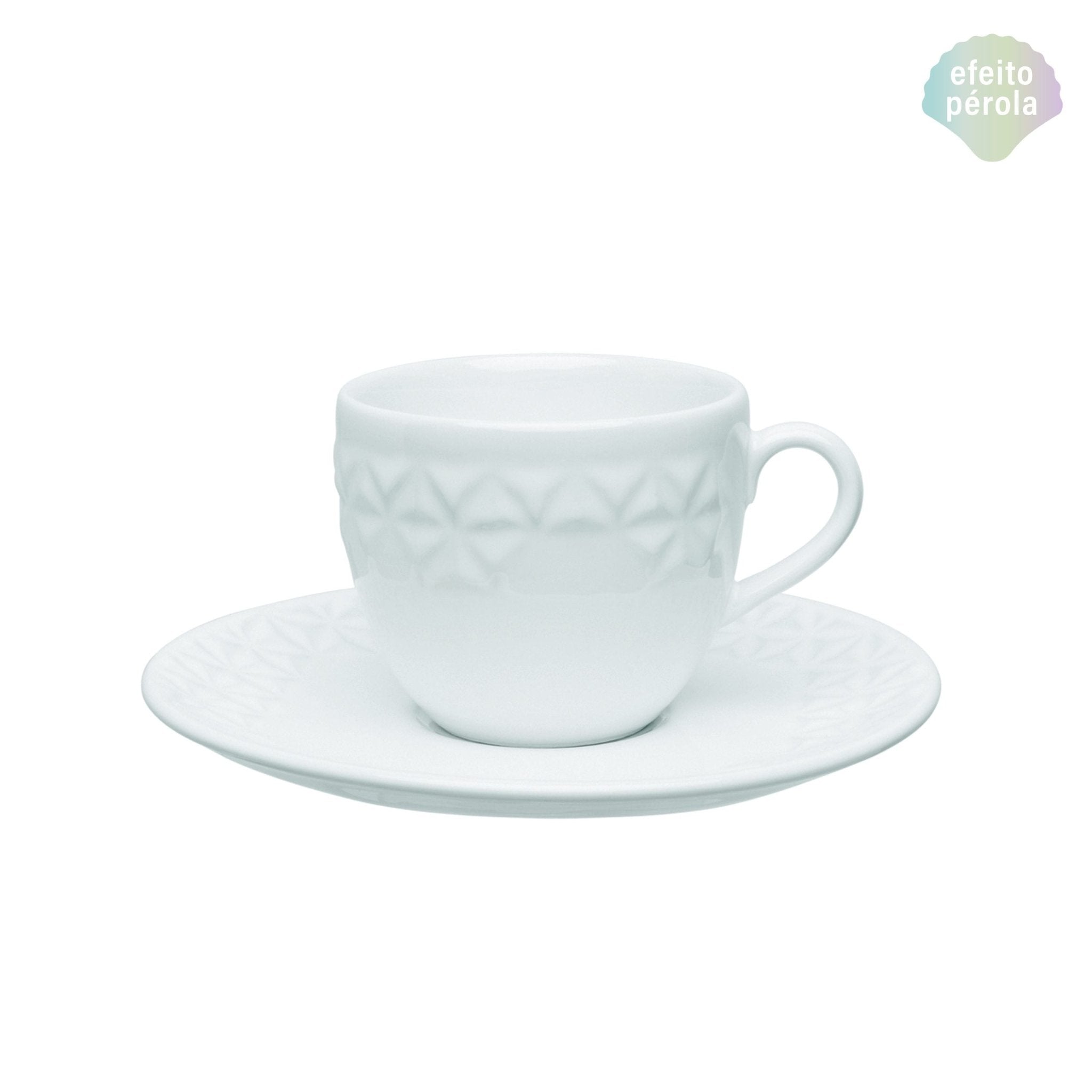 Xícara de Chá Porcelana com Pires Mia Perola Branco - 200 ml - Ela Decora