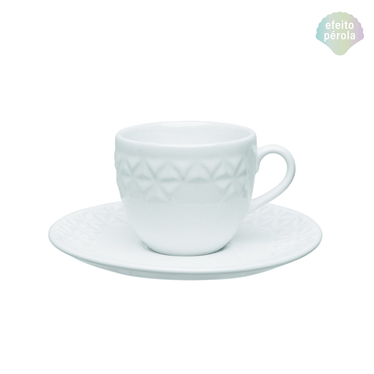 Xícara de Chá Porcelana com Pires Mia Perola Branco - 200 ml - Ela Decora