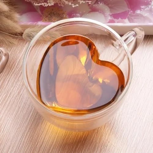 Xicara de Coração Parede Dupla em Vidro Borossilicato 150ml - Ela Decora