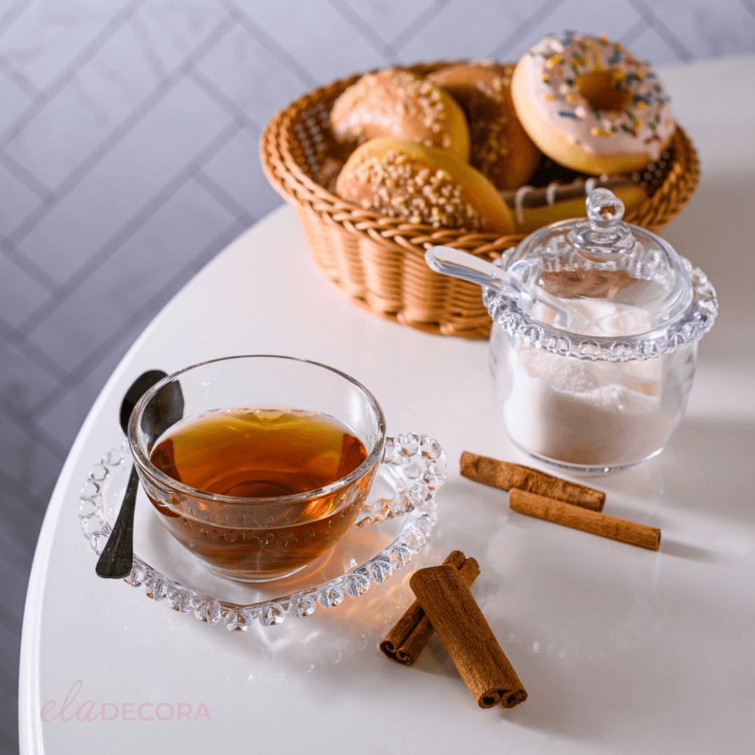 Xícara para Chá com Pires Borda Coração - 170 ml - Ela Decora
