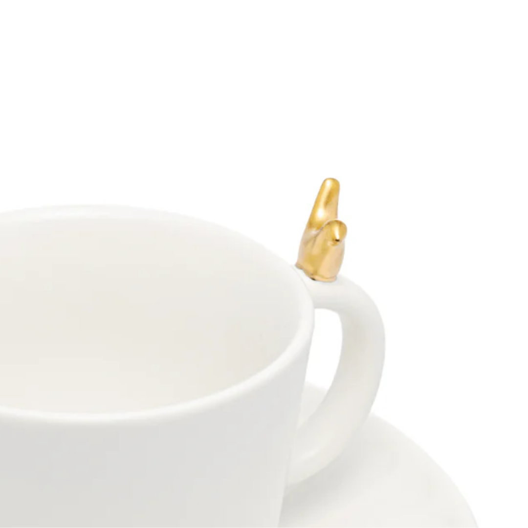 Jogo 2 Xícaras de Chá com Pires Colibri Cerâmica Branca 170ml