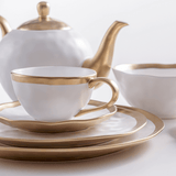 Xícara de Chá em Porcelana Dubai Branco e Dourado 200ml