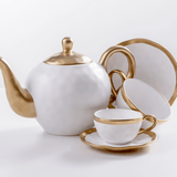 Xícara de Chá em Porcelana Dubai Branco e Dourado 200ml
