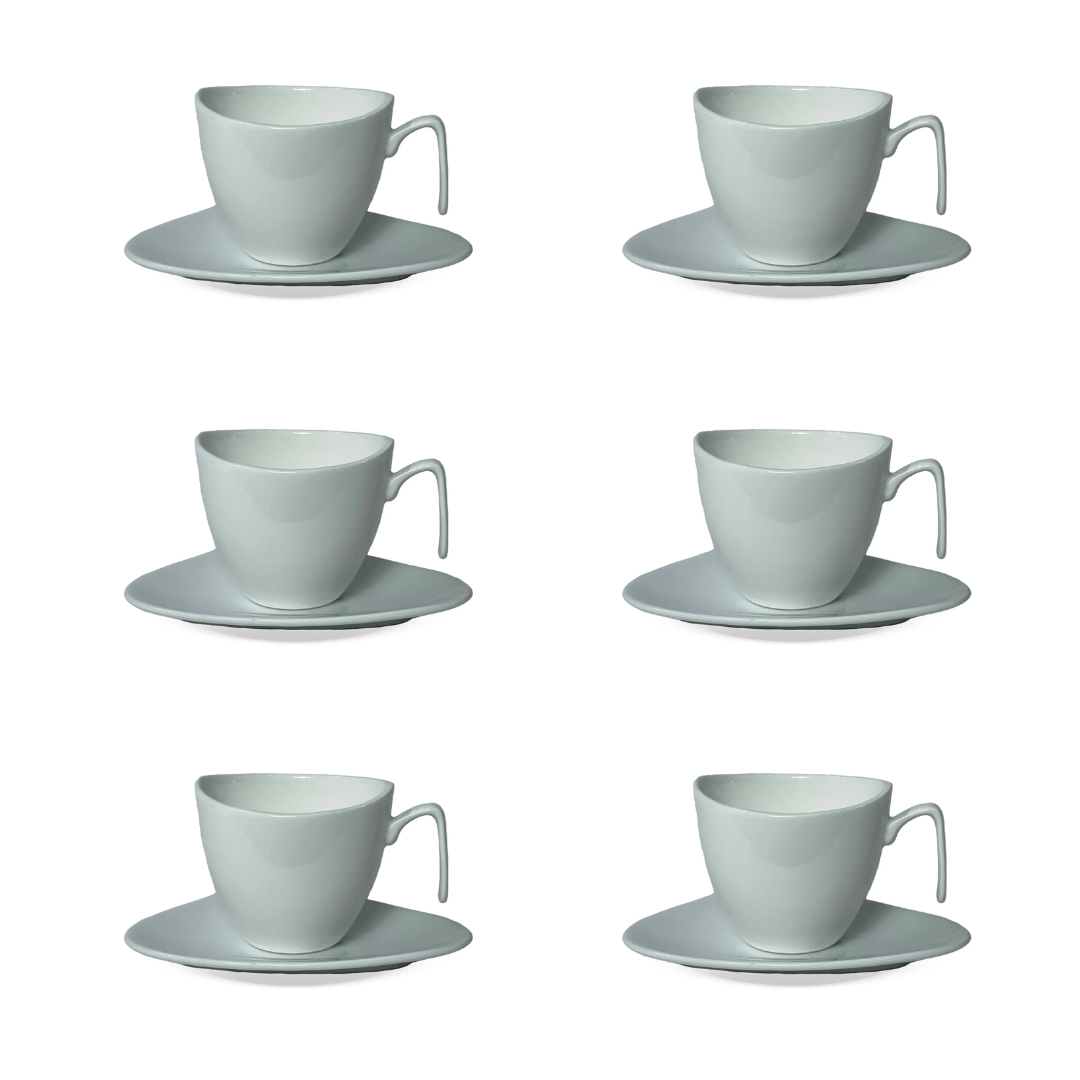Jogo 6 Xicaras de Café com Colher em Porcelana Branca 80ml