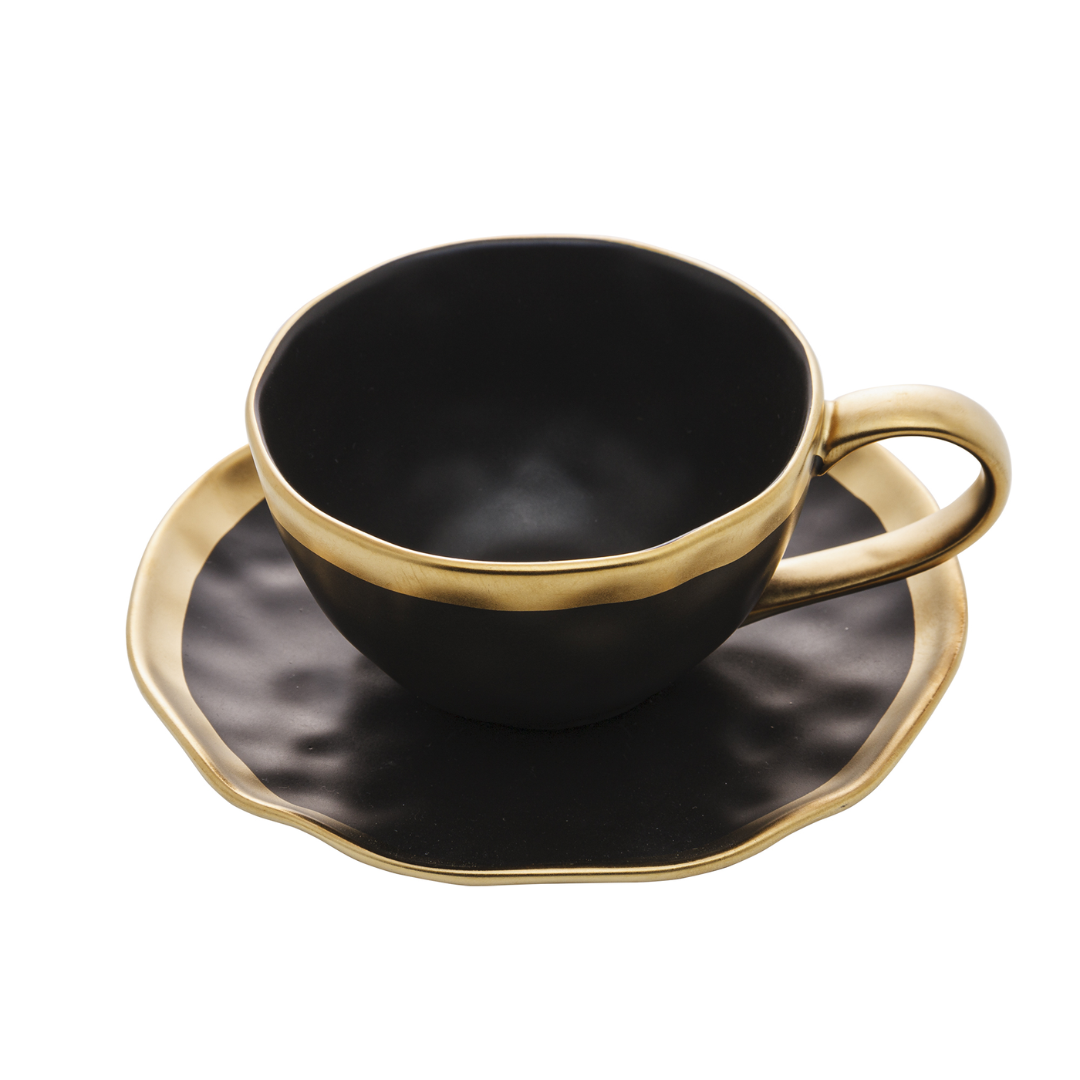Xícara de Chá em Porcelana Dubai Preto e Dourado 200ml