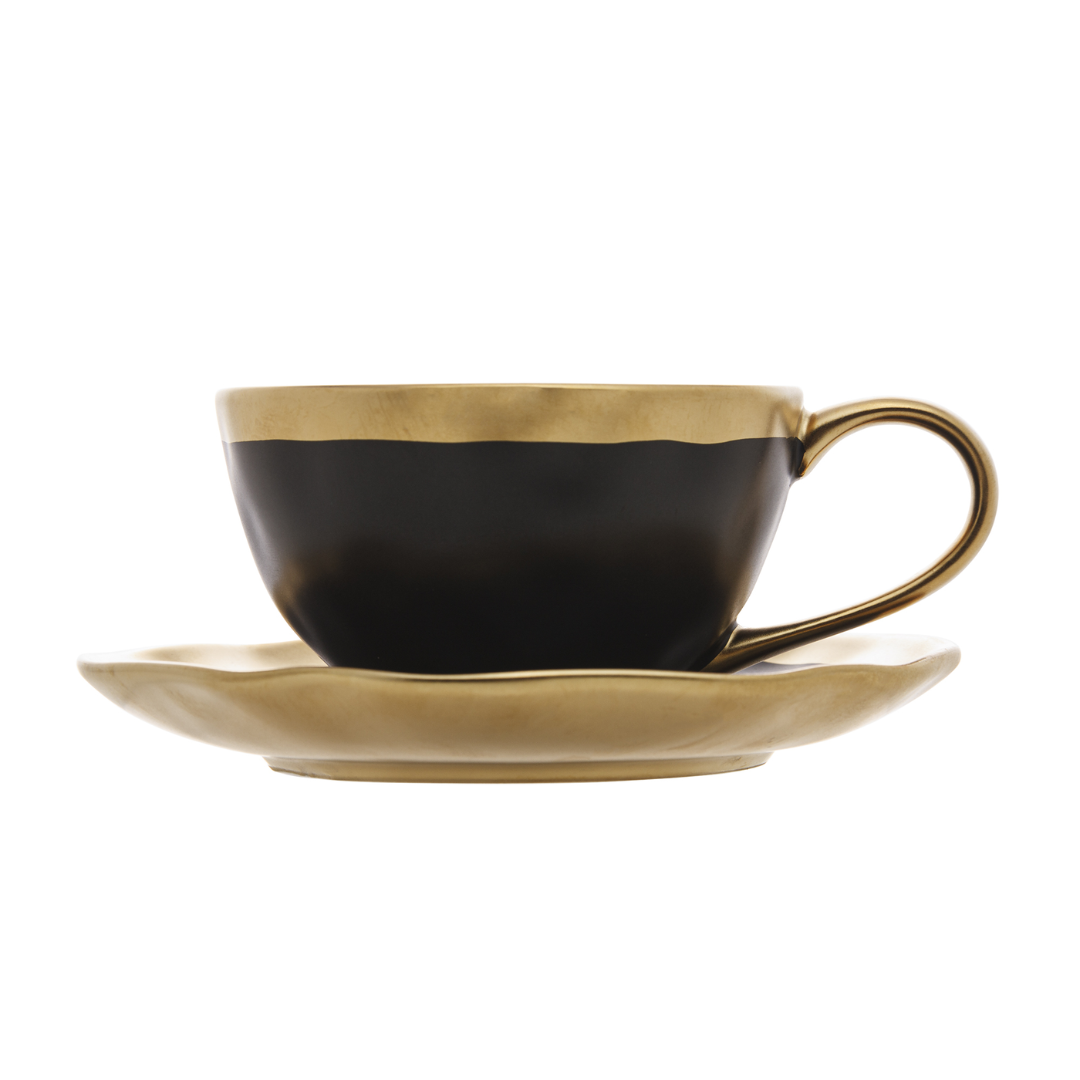 Xícara de Chá em Porcelana Dubai Preto e Dourado 200ml