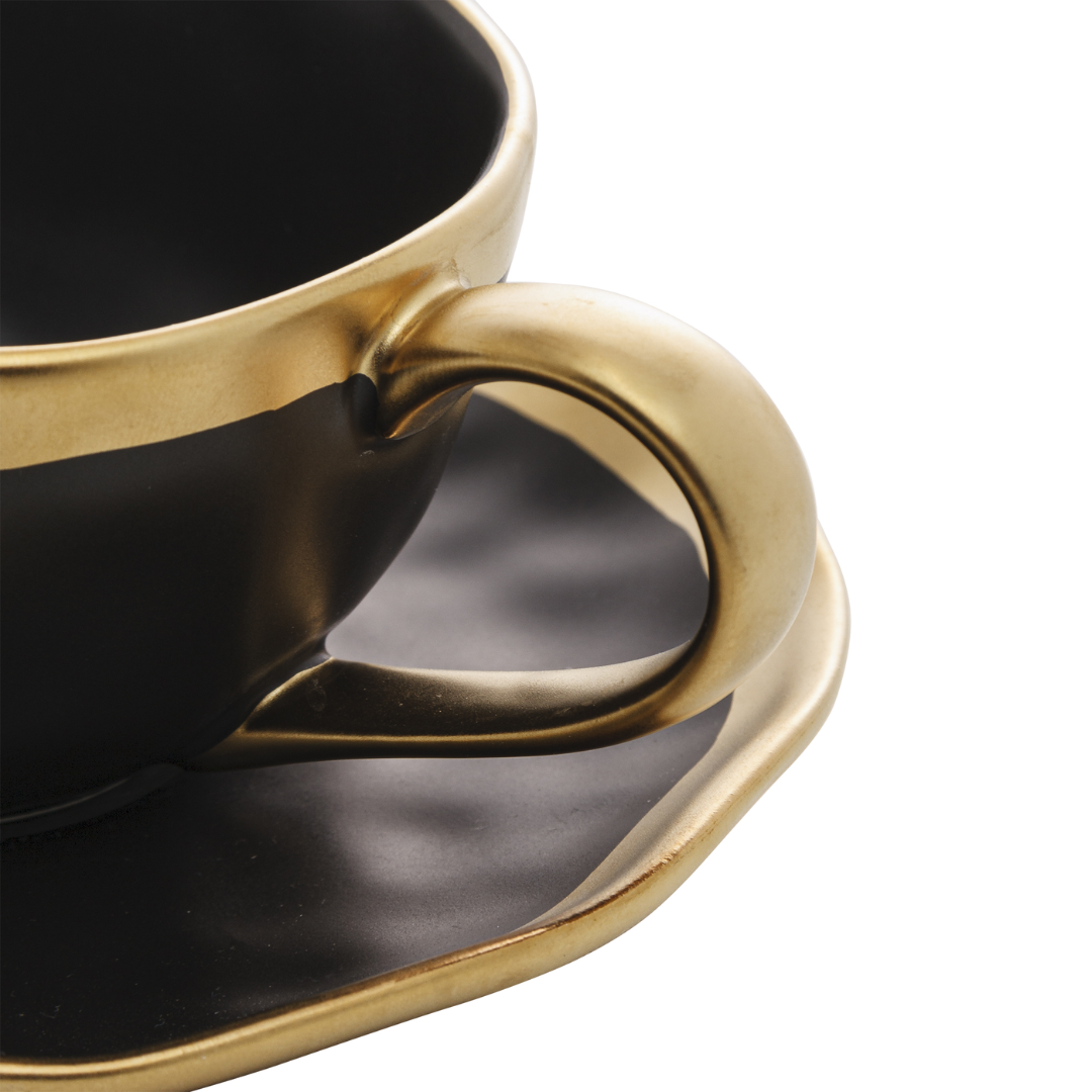 Xícara de Chá em Porcelana Dubai Preto e Dourado 200ml