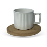 Jogo 6 Xicaras de Café Branca em Porcelana com Pires de Madeira 90ml