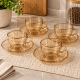 Jogo 4 Xícaras  para Café Menfis Cristal Âmbar com Borda Dourada 85ml