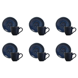 Jogo 6 xícaras de café com pires azul marinho e alça preta