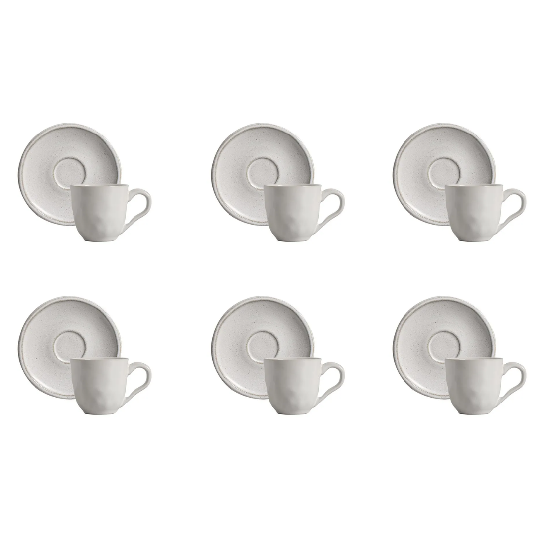jogo 6 xícaras de café Daily Snow brancas com pires fundo branco
