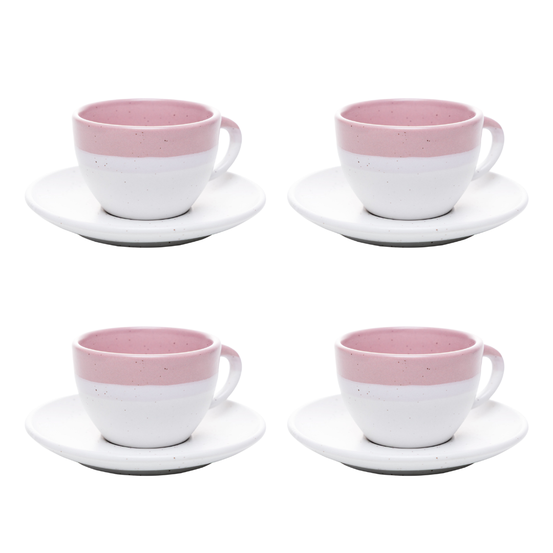 jogo 4 xícaras de café com pires ombré rosa 85ml fundo branco