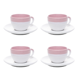 jogo 4 xícaras de café com pires ombré rosa 85ml fundo branco